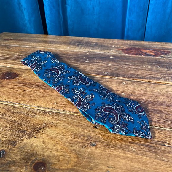 Christian Dior Paisley Print Silk Neck Tie Blue - Picture 6 of 7